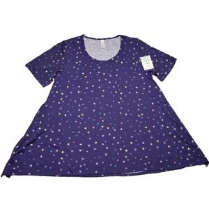 LuLaRoe Womens Top Size 2XL Perfect Tee Purple Yellow Blue Stars Starry XXL NWT‎